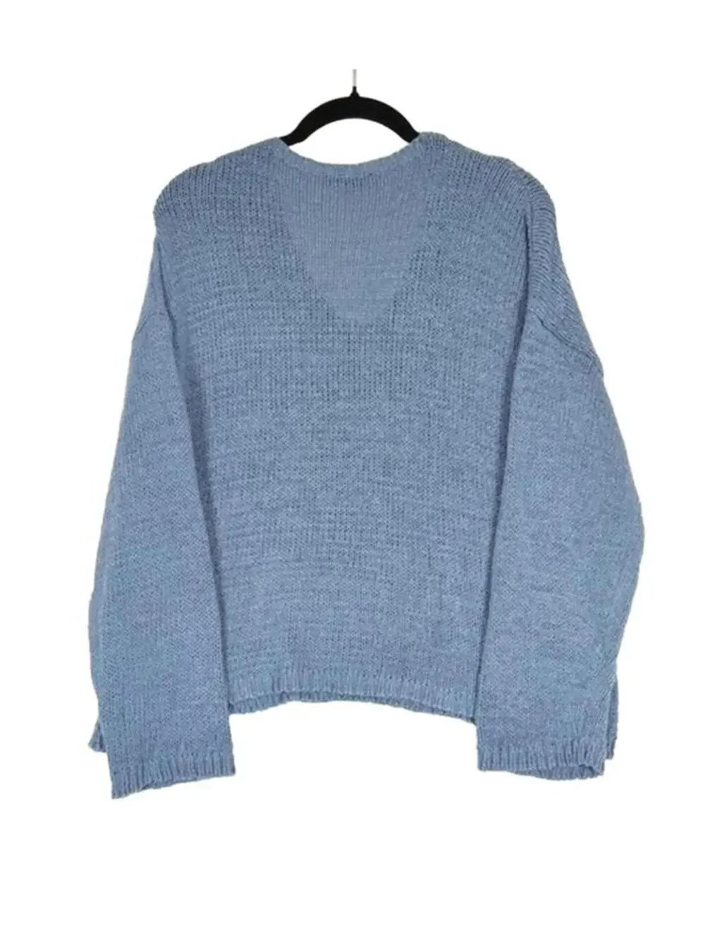 Zara Women's V-Neck Knit Sweater Blue Oversized Soft Pullover Women's Size Small